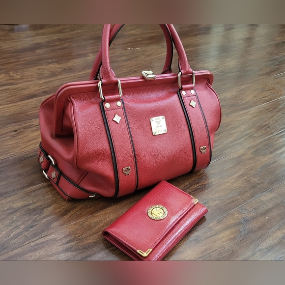 MCM Handbags - MCM satchels bag red and gold tone